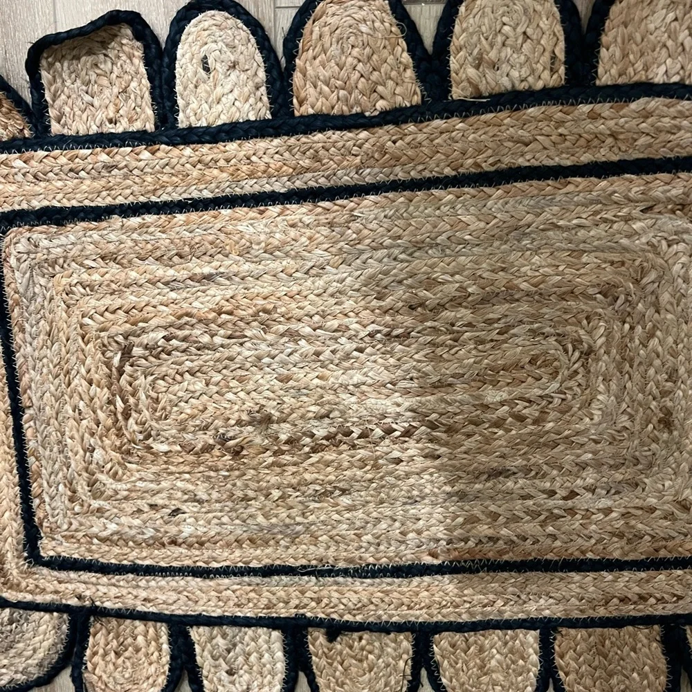 Woven Jute Rug with Black Trim